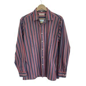 Vintage Sans A Belt Multicolor Striped Long Sleeve Button Up Shirt Size Large